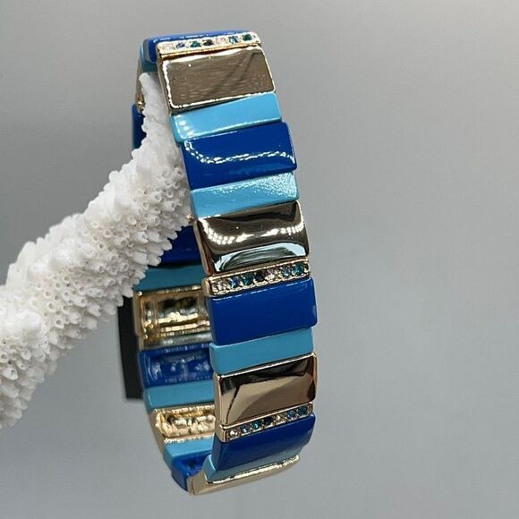 LAUNDRY Shelli Segal Gold Blue Stretch Bracelet - Picture 5 of 13